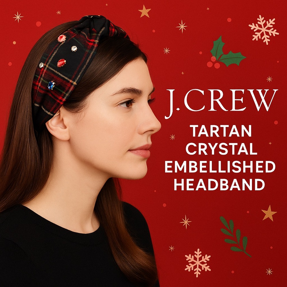 🚩SOLD! NWT J. Crew Tartan Plaid Jewel Embellished Headband